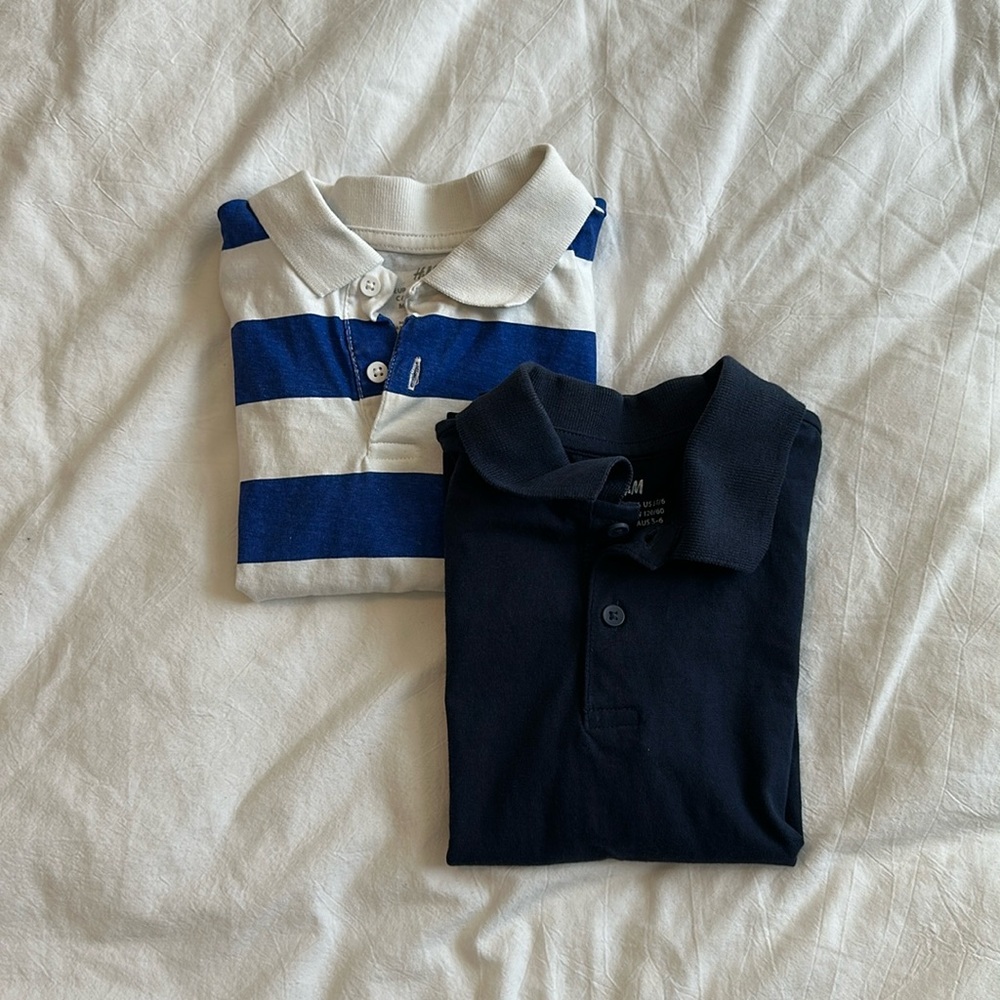 H&M Navy Polo & Blue/White Stripe Polo - 4-6Y